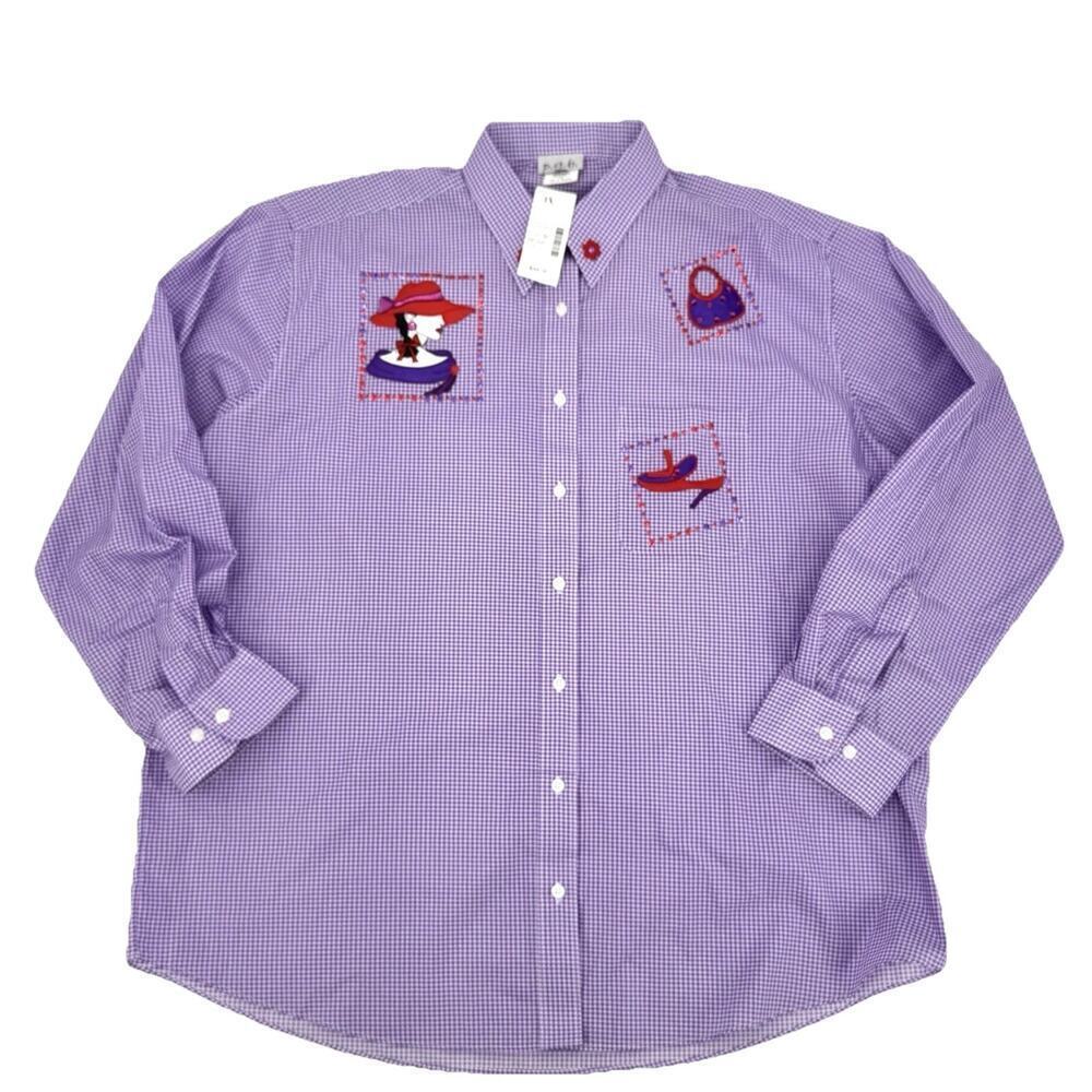 VTG 90s p.g.b. Purple White Gingham Button Up Oversized Shirt Womens 1X Feminine